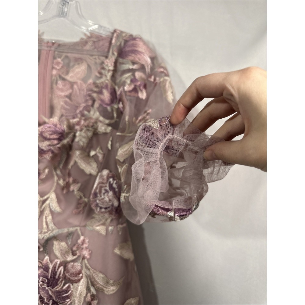 NEW $795 Marchesa Notte [ 6 ] Embroidered Puff Sleeve Midi Dress Rose Pink J2151 - Picture 11 of 15